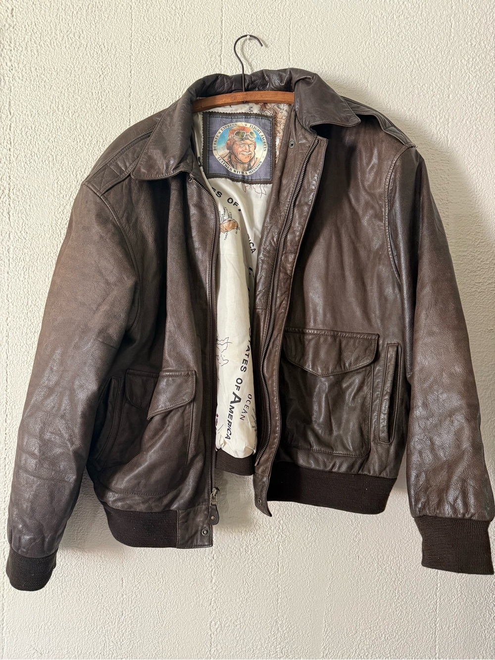 Men's Chocolate Brown Leather Bomber Jacket with Pocket Flap Detail